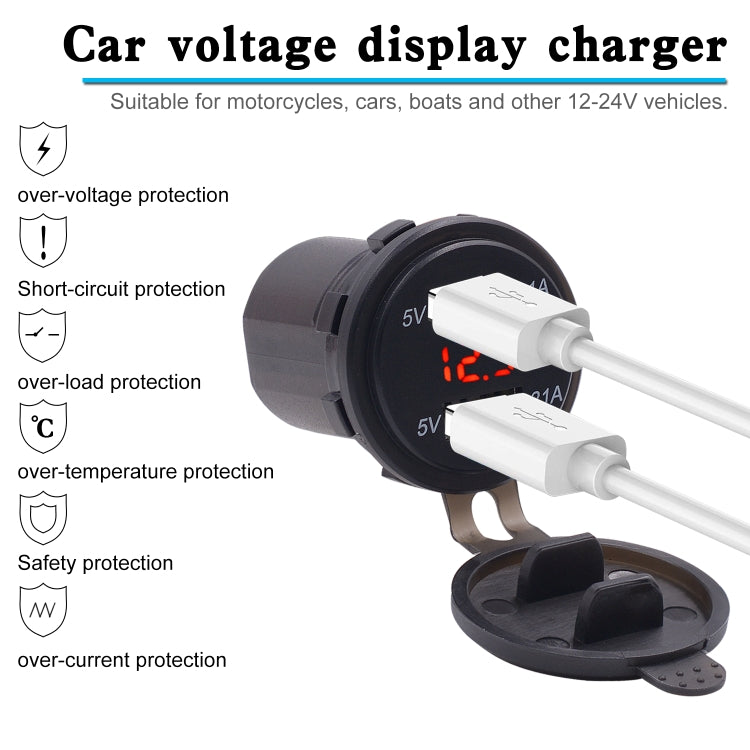 Universal Car Dual Port USB Charger Power Outlet Adapter 4.2A 5V IP66 with LED Digital Voltmeter + 60cm Cable(Red Light) - DIY Modified Charger by PMC TechLife | Online Shopping South Africa | PMC TechLife | Buy Now Pay Later Mobicred