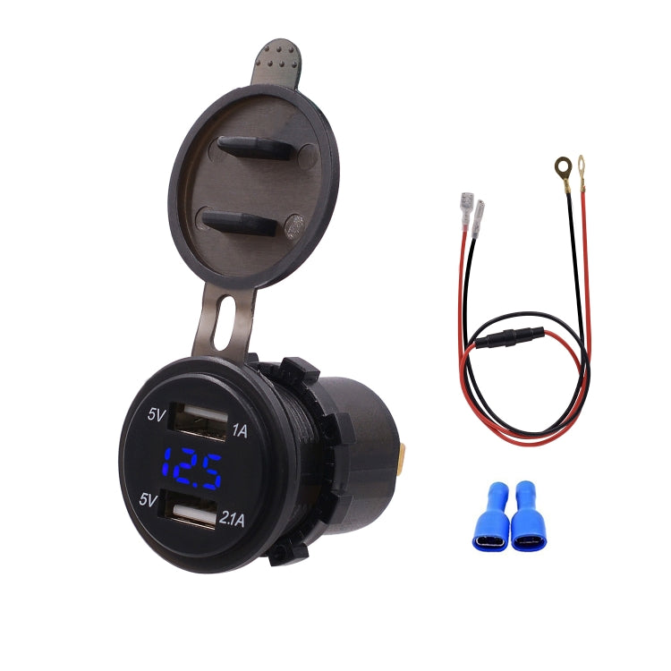 Universal Car Dual Port USB Charger Power Outlet Adapter 3.1A 5V IP66 with LED Digital Voltmeter + 60cm Cable(Blue Light) - DIY Modified Charger by PMC TechLife | Online Shopping South Africa | PMC TechLife | Buy Now Pay Later Mobicred