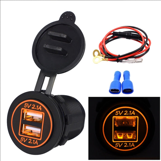 Universal Car Dual USB Charger Power Outlet Adapter 4.2A 5V IP66 with Aperture + 60cm Cable(Orange Light) - DIY Modified Charger by PMC Jewellery | Online Shopping South Africa | PMC Jewellery | Buy Now Pay Later Mobicred