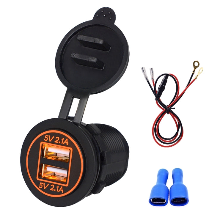 Universal Car Dual USB Charger Power Outlet Adapter 4.2A 5V IP66 with Aperture + 60cm Cable(Orange Light) - DIY Modified Charger by PMC TechLife | Online Shopping South Africa | PMC TechLife | Buy Now Pay Later Mobicred