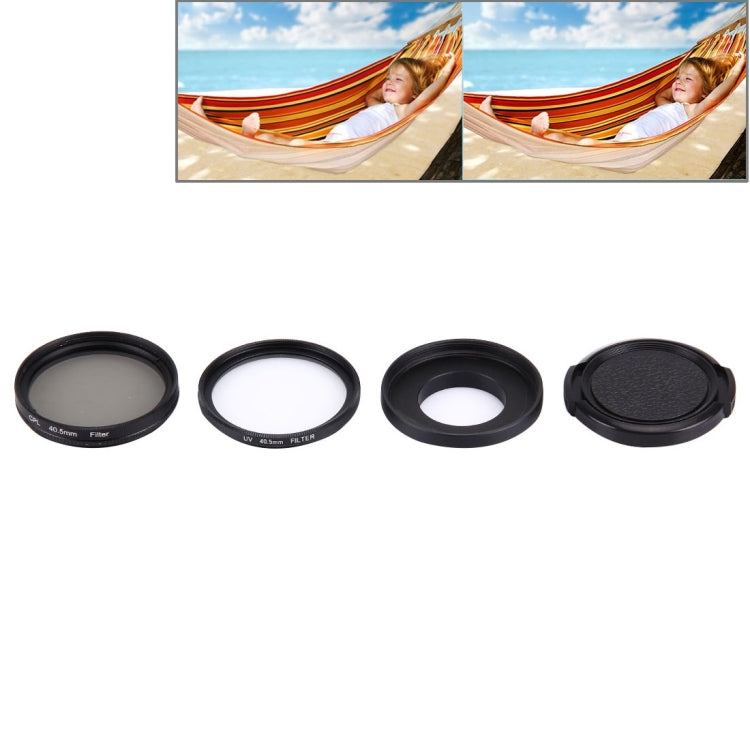 JUNESTAR 4 in 1 Proffesional 40.5mm Lens Filter(CPL + UV) & Waterproof Housing Case Adapter Ring & Lens Protective Cap for GoPro HERO4 / 3+ / 3 Sport Action Camera - Lens Filter by JSR | Online Shopping South Africa | PMC TechLife | Buy Now Pay Later Mobicred
