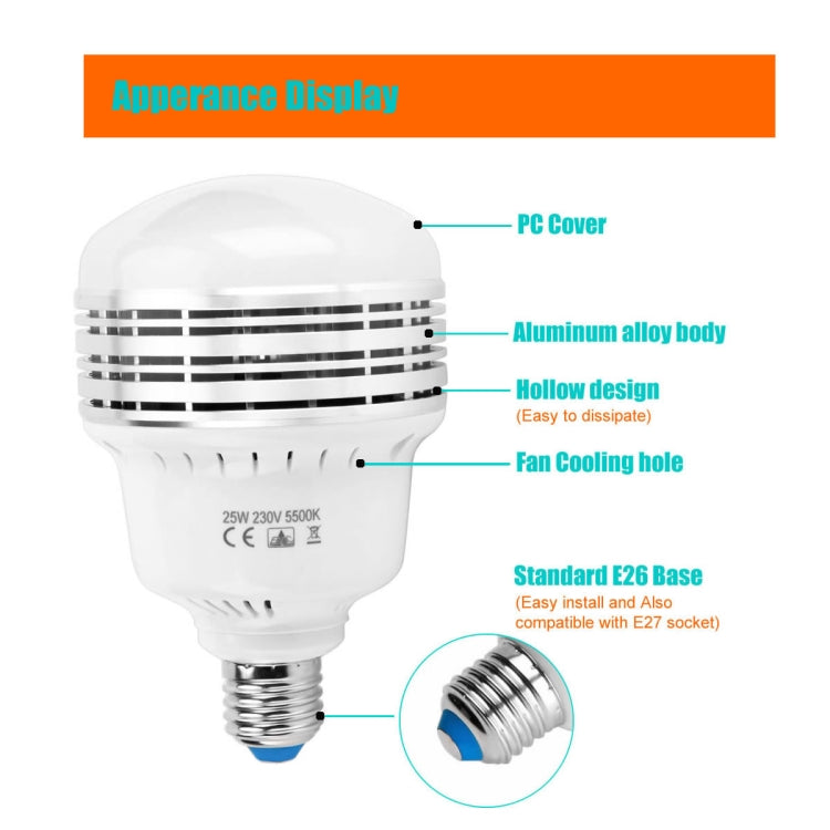 MANTOO PGL25 25W 230V 5500K 2990LM LED Light Bulb for Photography Lighting - free shipping - PMc TechLife - Order now!