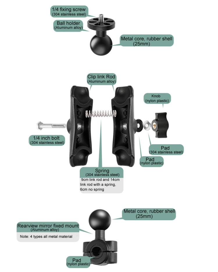 25mm Ball Head Motorcycle Rearview Mirror Screw Hole Fixed Mount Holder for GoPro, Insta360, DJI and Other Action Cameras(Black) - Bicycle Handlebar Mount by PMC TechLife | Online Shopping South Africa | PMC TechLife | Buy Now Pay Later Mobicred