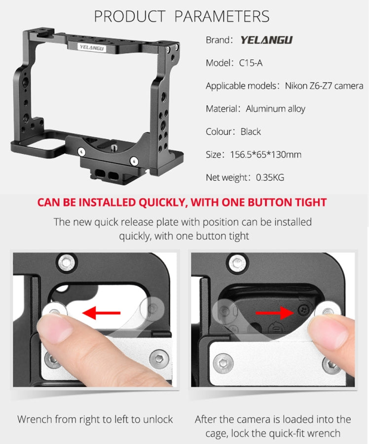 YELANGU C15-A YLG0711A-A01 Video Camera Cage Stabilizer for Nikon Z6 / Z7 (Black) - free shipping - PMC TechLife - Order now!