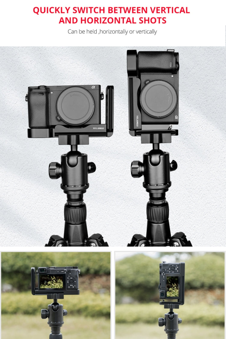 YELANGU YLG0715A 1/4 inch Vertical Shoot Quick Release L Plate Bracket Base Holder for Sony A6300 / A6000 / A6100 / A6400 / A6500 (Black) - free shipping - PMC TechLife - Order now!