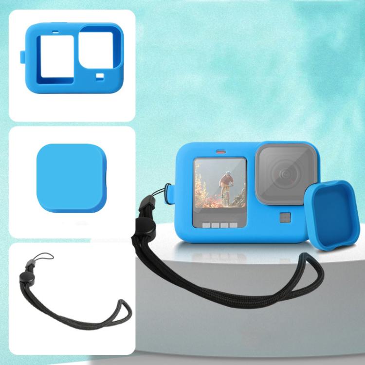 For GoPro HERO10 Black / HERO9 Black Silicone Protective Case Cover with Wrist Strap & Lens Cover(Blue) - Silicone Cases by PMC TechLife | Online Shopping South Africa | PMC TechLife | Buy Now Pay Later Mobicred