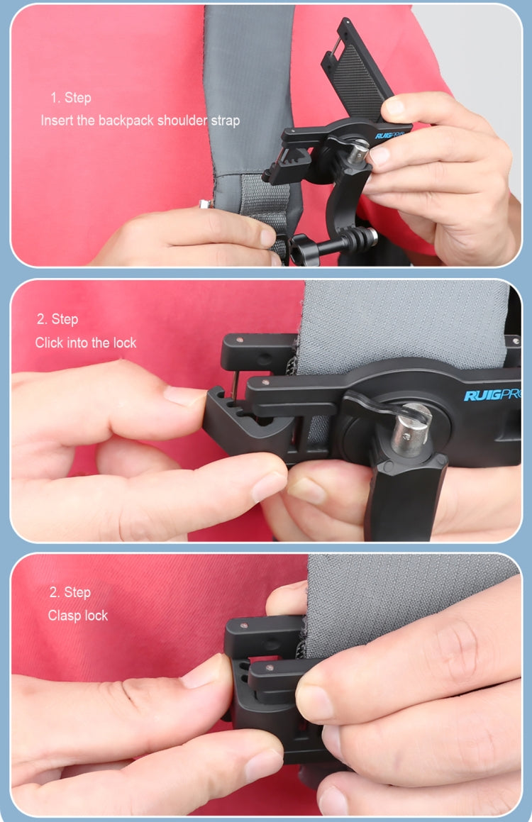 RUIGPRO 360 Degree Rotating Quick Release Strap Mount Shoulder Backpack Mount for GoPro, Insta360, DJI and Other Action Cameras(Black) - free shipping - PMC TechLife - Order now!