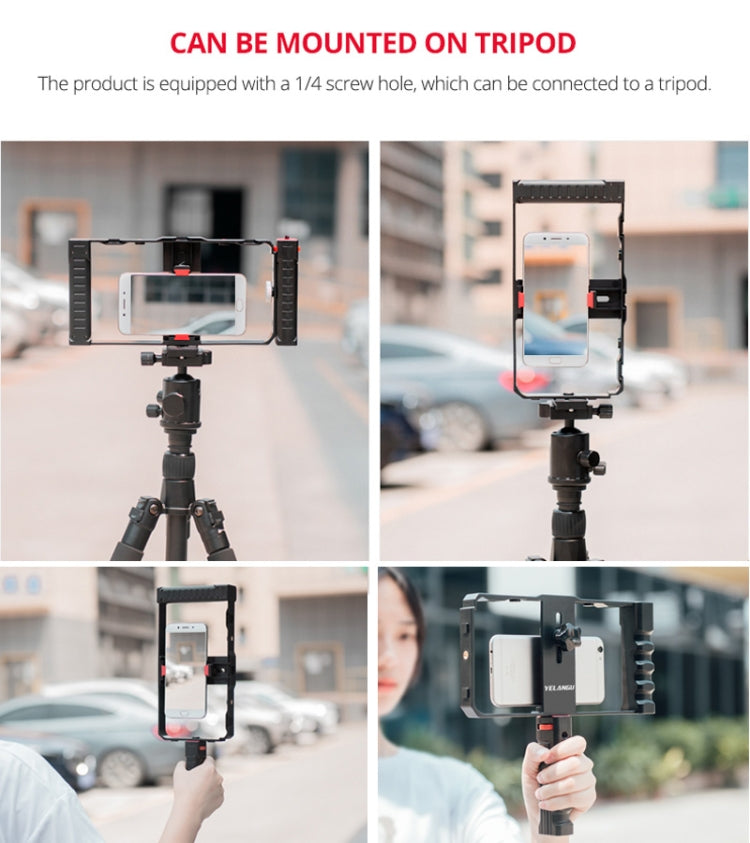 YELANGU PC02A Vlogging Live Broadcast Plastic Cage Video Rig Filmmaking Stabilizer Bracket for iPhone, Galaxy, Huawei, Xiaomi, HTC, LG, Google, and Other Smartphones(Black) - free shipping - PMC Jewellery - Order now!