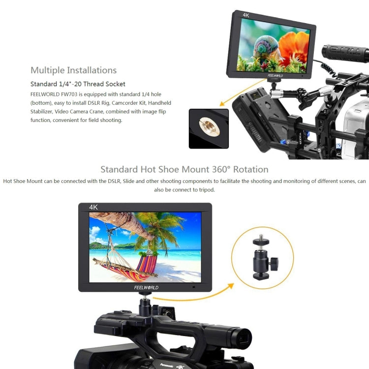 FEELWORLD FW703 1920x1200 7 inch IPS Screen HDMI 4K SDI Broadcast Camera Field Monitor - free shipping - PMC TechLife - Order now!