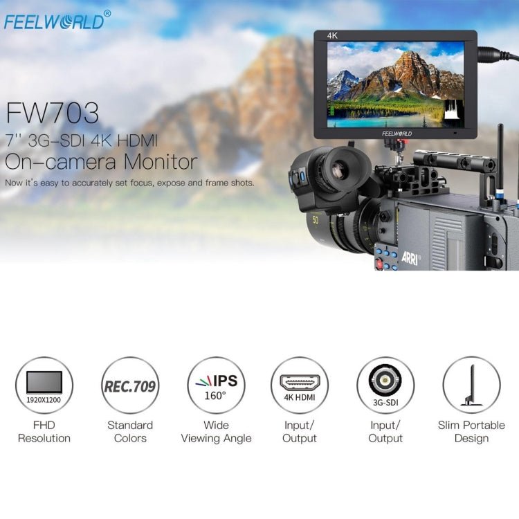 FEELWORLD FW703 1920x1200 7 inch IPS Screen HDMI 4K SDI Broadcast Camera Field Monitor - free shipping - PMC TechLife - Order now!