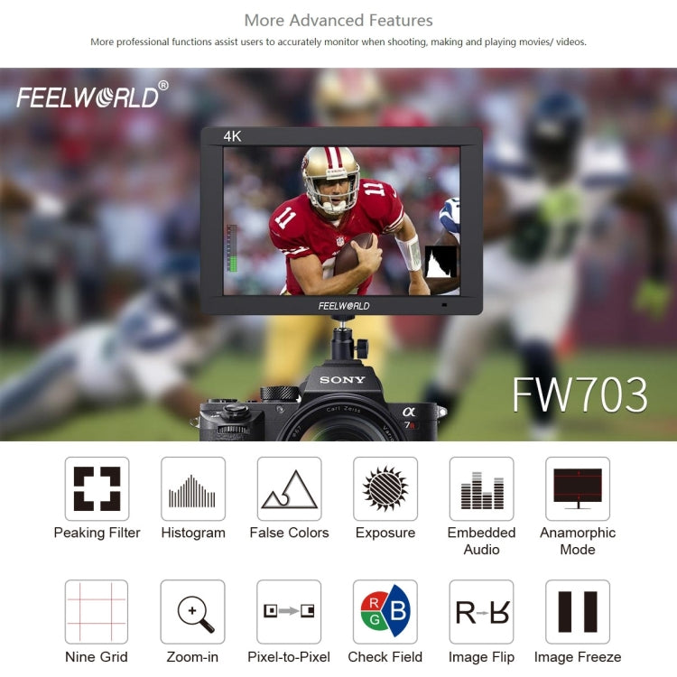 FEELWORLD FW703 1920x1200 7 inch IPS Screen HDMI 4K SDI Broadcast Camera Field Monitor - free shipping - PMC TechLife - Order now!