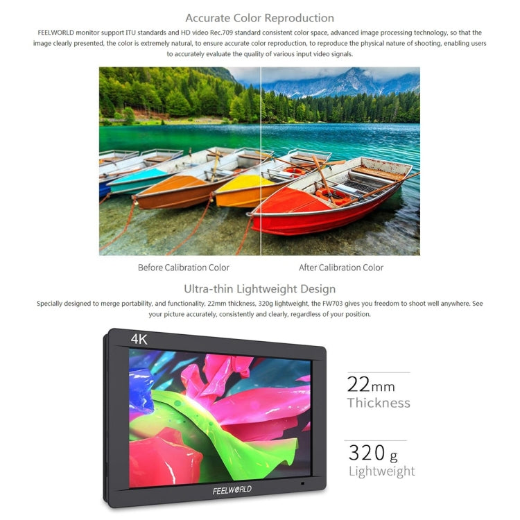 FEELWORLD FW703 1920x1200 7 inch IPS Screen HDMI 4K SDI Broadcast Camera Field Monitor - free shipping - PMC TechLife - Order now!