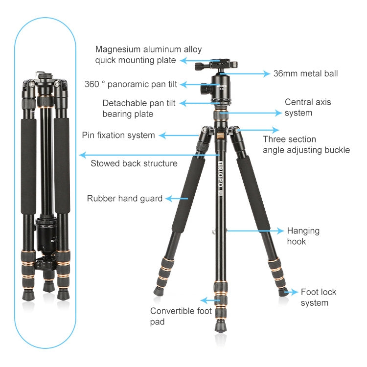 TRIOPO 554 Adjustable Portable  Aluminum Alloy Tripod with D-2A Ball Head for SLR Camera - free shipping - PMC TechLife - Order now!