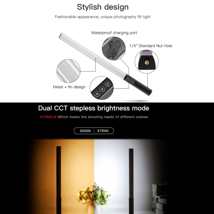 LUXCeO Q508S Dual Color Temperature 1000LM Photo LED Stick Video Light Handheld LED Fill Light Flash Lighting Lamp (Black) - free shipping - PMC TechLife - Order now!