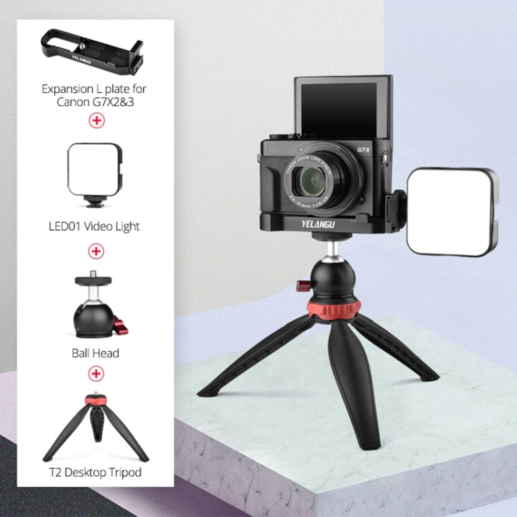 YELANGU CL9-A Camera Expansion Board Base L Plate Kit with LED Light + Tripod + Ball-head for Canon G7X2/ G7X3(Black) - free shipping - PMC TechLife - Order now!