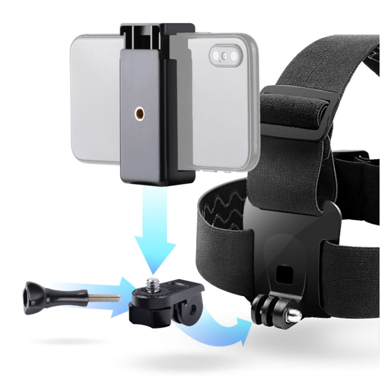 Elastic Mount Belt Adjustable Head Strap with Phone Clamp & Screw & S-type Adapter for GoPro HERO10 Black / HERO9 Black /8 /7 /6 /5, Xiaoyi and Other Action Cameras, Smarphones(Black) - Head Belt by PMC Jewellery | Online Shopping South Africa | PMC Jewellery | Buy Now Pay Later Mobicred