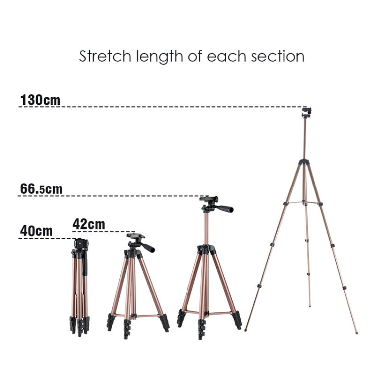 130cm 4-Section Folding Aluminum Alloy Tripod Mount with Three-Dimensional Head(Champagne Gold) - Tripods by PMC TechLife | Online Shopping South Africa | PMC TechLife | Buy Now Pay Later Mobicred
