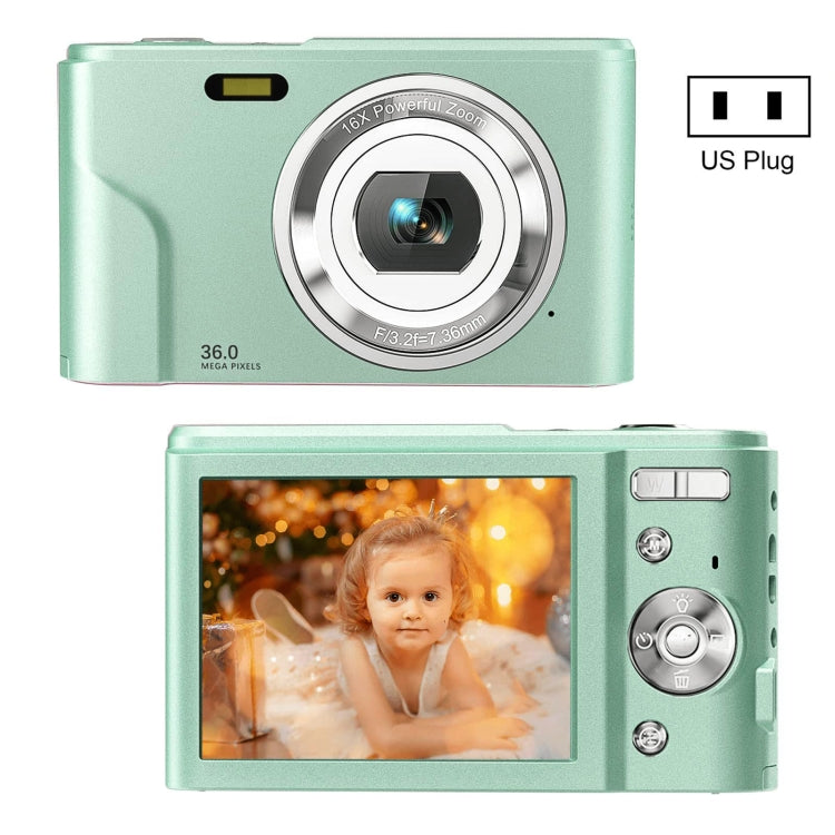 DC311 2.4 inch 36MP 16X Zoom 2.7K Full HD Digital Camera Children Card Camera, US Plug(Green) - Children Cameras by PMC TechLife | Online Shopping South Africa | PMC TechLife | Buy Now Pay Later Mobicred