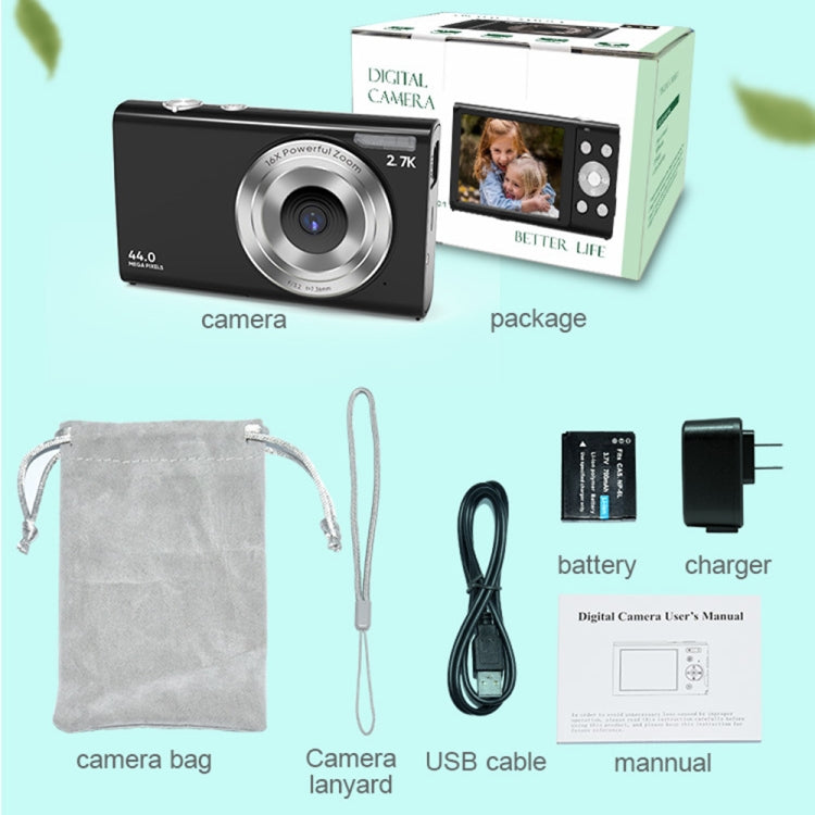 DC402 2.4 inch 44MP 16X Zoom 1080P Full HD Digital Camera Children Card Camera, EU Plug (Black) - Children Cameras by PMC Jewellery | Online Shopping South Africa | PMC Jewellery | Buy Now Pay Later Mobicred