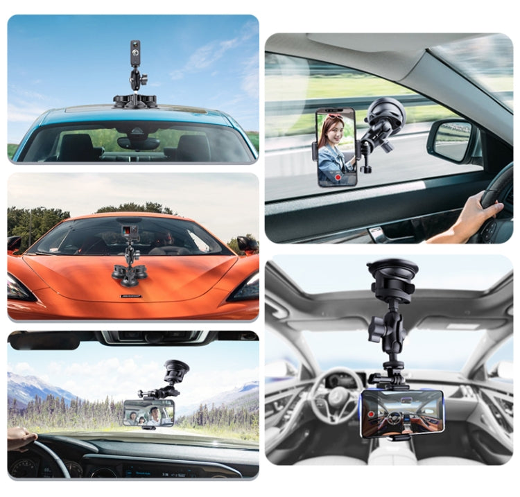 Dual Suction Cup Mount Holder with Tripod Adapter & Steel Tether & Safety Buckle (Black) - Holder by PMC Jewellery | Online Shopping South Africa | PMC Jewellery | Buy Now Pay Later Mobicred