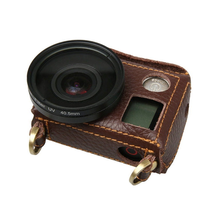 For GoPro HERO4 Litchi Texture Genuine Leather Protective Case with Sling(Brown) - Leather Cases by PMC Jewellery | Online Shopping South Africa | PMC Jewellery | Buy Now Pay Later Mobicred