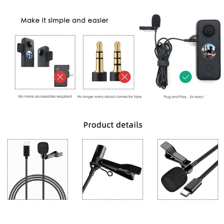 For Insta360 ONE X2 Lavalier Clip Type-C Recording Microphone (Black) - Others by PMC Jewellery | Online Shopping South Africa | PMC Jewellery | Buy Now Pay Later Mobicred