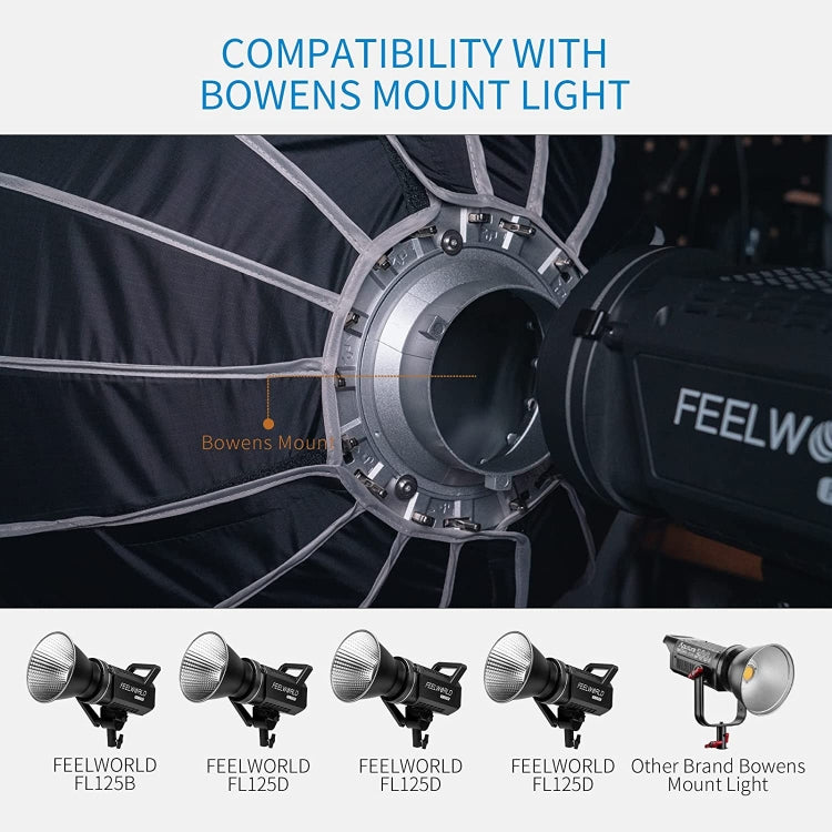 FEELWORLD FSP90 90cm Parabolic Softbox Quick Release Diffuser with Bowens Mount (Black) - free shipping - PMC TechLife - Order now!