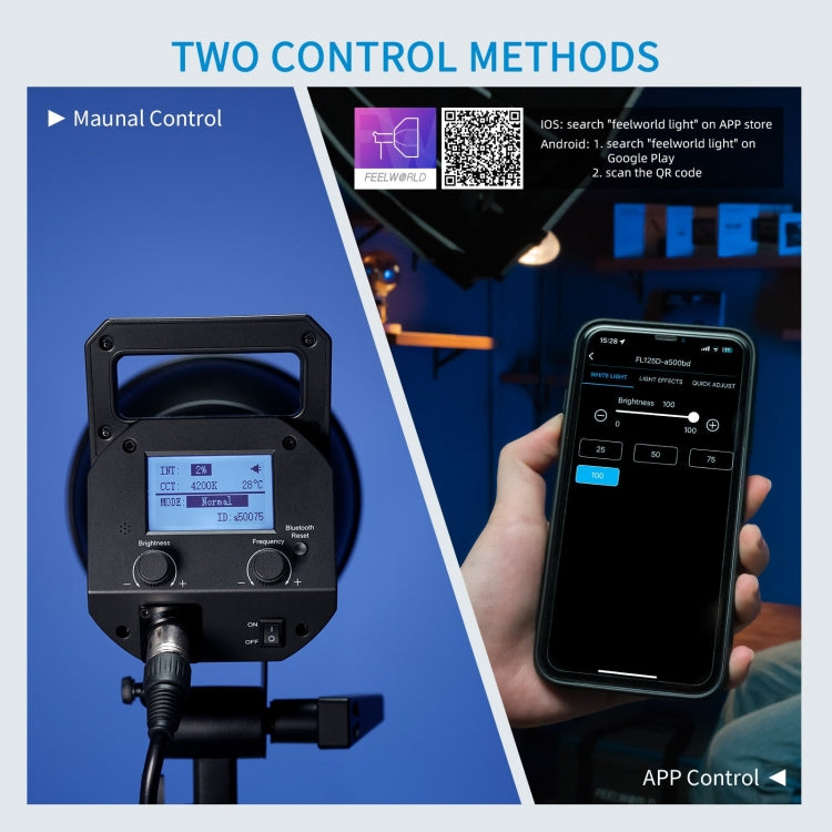 FEELWORLD FL125D 125W Daylight Point Source Video Light, Bluetooth APP Control(EU Plug) - free shipping - PMC TechLife - Order now!