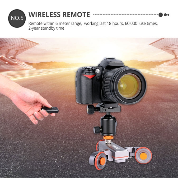 YELANGU L4X Camera 3-wheel Dolly II Electric Track Slider 3-Wheel Video Pulley Rolling Dolly Car with Remote Control for DSLR / Home DV Cameras, GoPro, Smartphones, Load: 3kg(Grey) - free shipping - PMC TechLife - Order now!