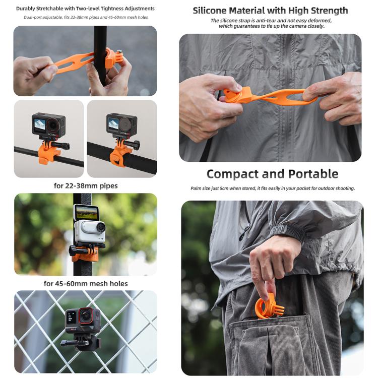 Sunnylife Action Camera Flexible Mount 360 Strap Wrap Band Mount Bike Tube Clip Holder (Orange) - free shipping - PMC TechLife - Order now!