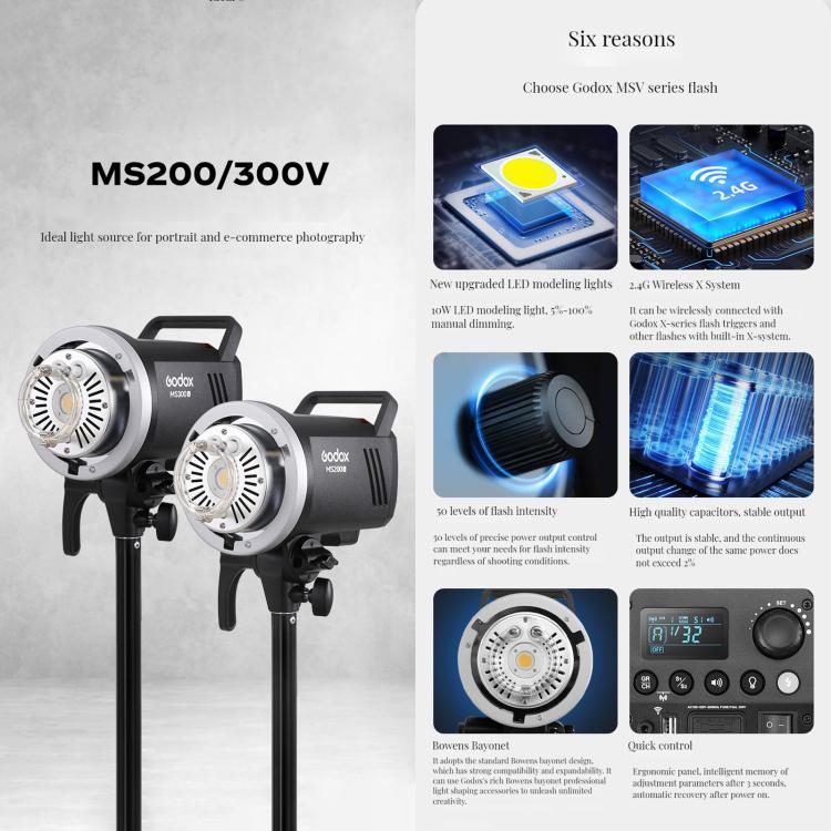 Godox MS300-V Studio Flash Light 300Ws Bowens Mount Strobe Light with Lamp Cover (UK Plug) - free shipping - PMC TechLife - Order now!