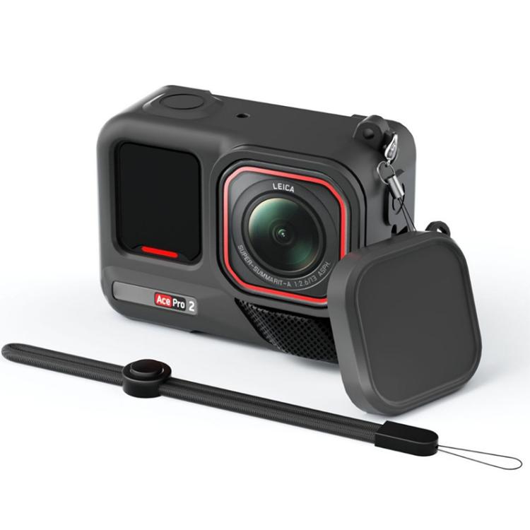 For Insta360 Ace Pro 2 Silicone Protective Case with Wrist Strap & Lens Cover (Black) - free shipping - PMC TechLife - Order now!