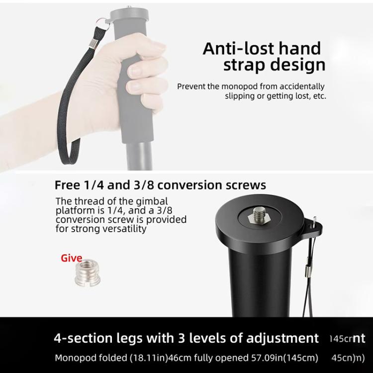 BEXIN P294B Portable Travel Outdoor DSLR Camera Aluminum Alloy Monopod Holder (Black) - free shipping - PMC TechLife - Order now!