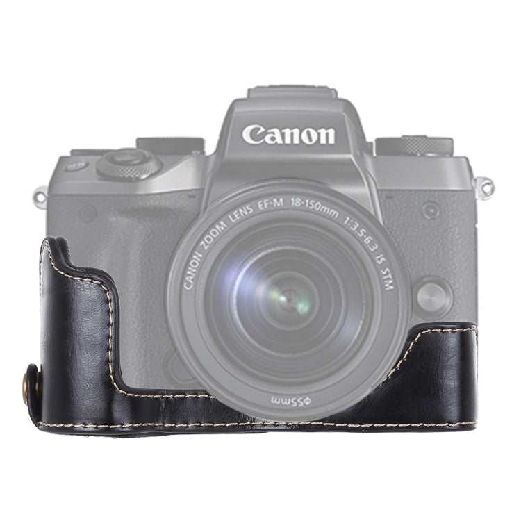 1/4 inch Thread PU Leather Camera Half Case Base for Canon EOS M5(Black) - free shipping - PMC TechLife - Order now!