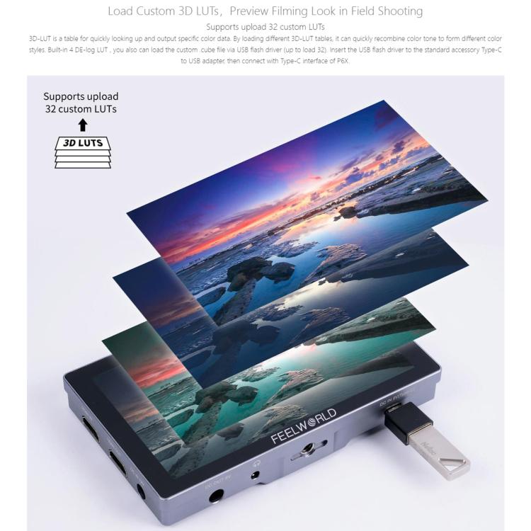 FEELWORLD P6X 5.5 inch Aluminium DSLR Camera Field Monitor Touch Screen 4K HDMI High Brightness 1000nit Monitor (Black) - free shipping - PMC TechLife - Order now!