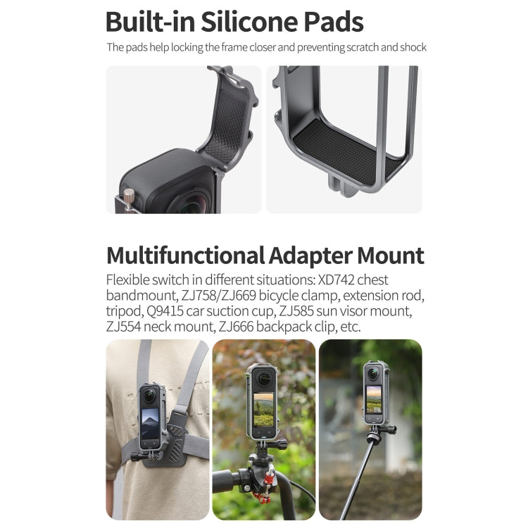 For Insta360 X4 Sunnylife Metal Protective Cage Rig with Cold Shoe Bases & Tripod Adapter (Titanium Color) - free shipping - PMC TechLife - Order now!