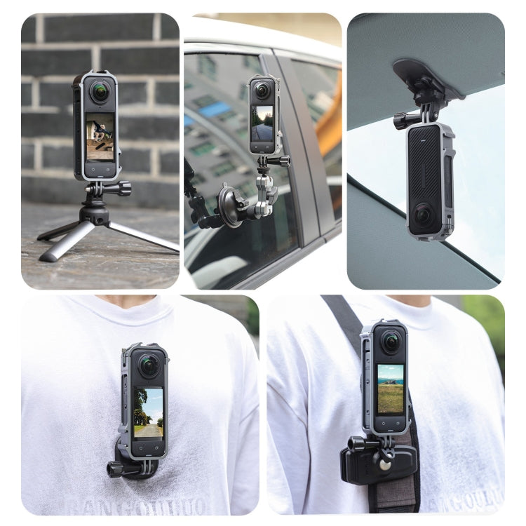 For Insta360 X4 Sunnylife Metal Protective Cage Rig with Cold Shoe Bases & Tripod Adapter (Titanium Color) - free shipping - PMC TechLife - Order now!