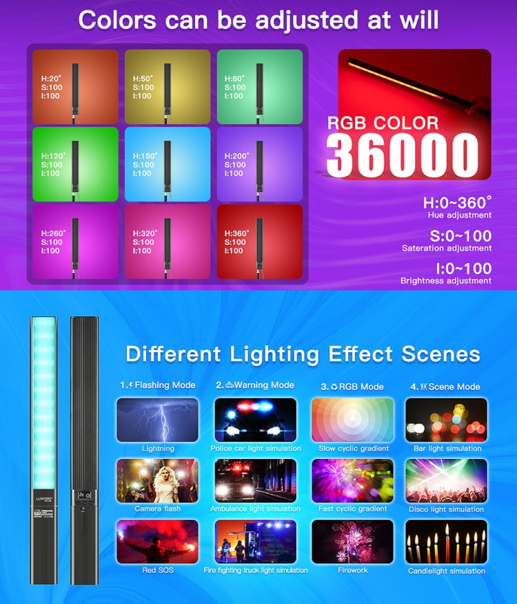 LUXCeO P6 RGB Colorful Photo LED Stick Video Light Handheld APP Control Full Color LED Fill Light (Black) - free shipping - PMC TechLife - Order now!