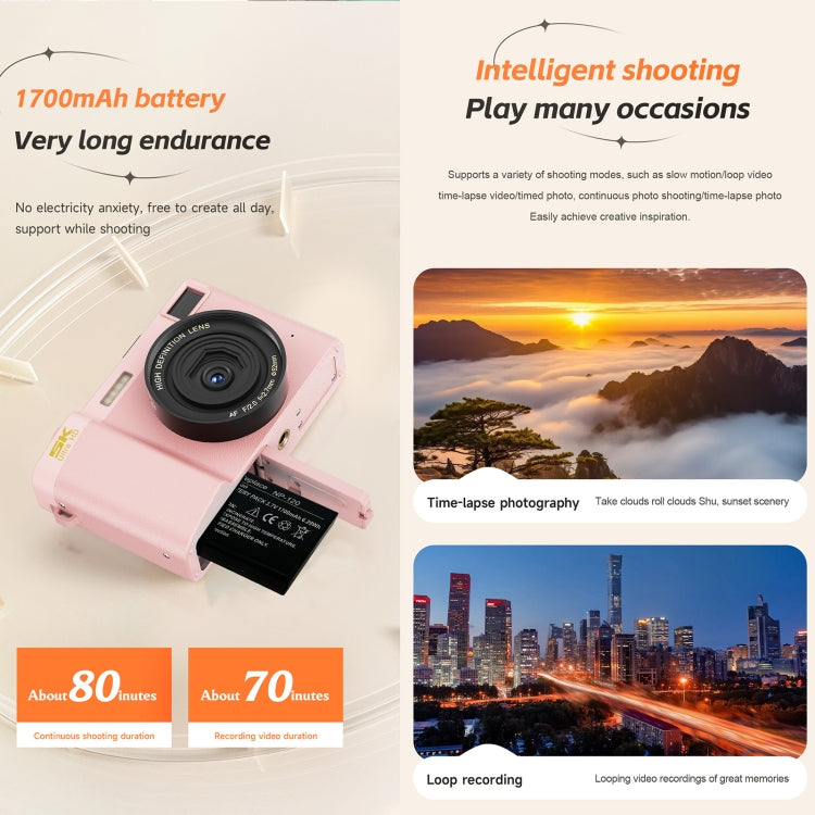 HDC-F01 3.0 inch 5K UHD Photography Digital Camera SLR Camera (Pink) - Children Cameras by PMC TechLife | Online Shopping South Africa | PMC TechLife | Buy Now Pay Later Mobicred