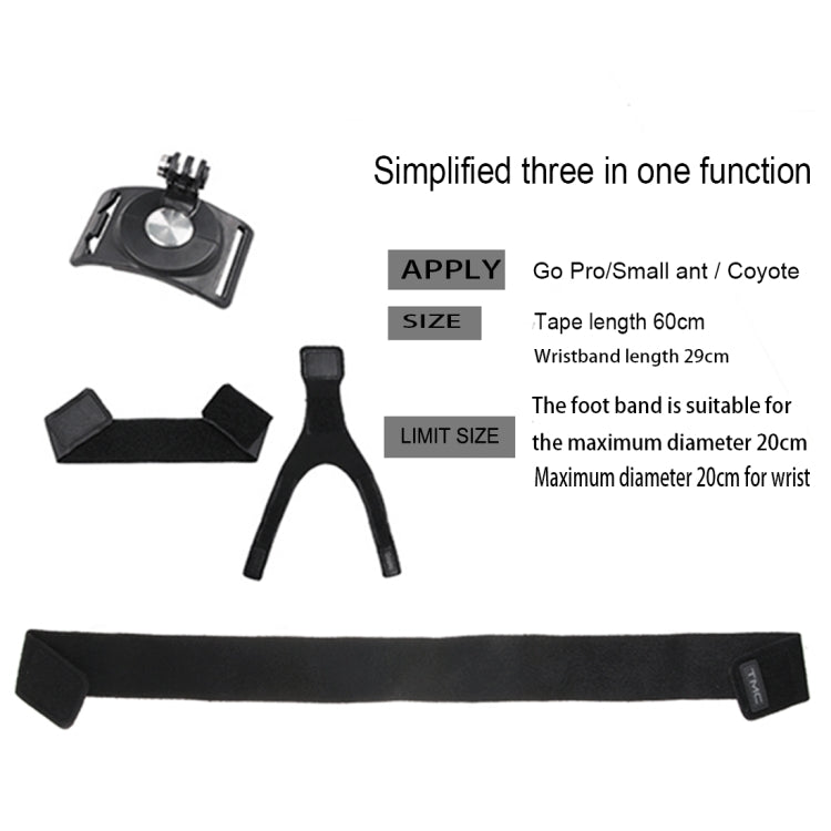 GP278 3 in 1 Hand Wrist Arm Leg Straps 360-degree Rotation Mount for GoPro, Insta360, DJI and Other Action Cameras(Black) - Wrist Strap by PMC TechLife | Online Shopping South Africa | PMC TechLife | Buy Now Pay Later Mobicred