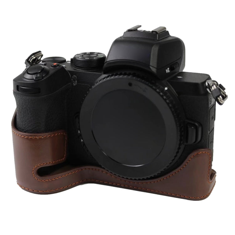 1/4 inch Thread PU Leather Camera Half Case Base for Nikon Z50(Brown) - free shipping - PMC TechLife - Order now!