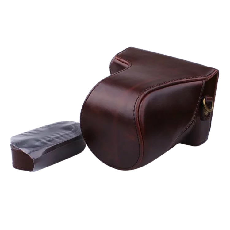Full Body Camera PU Leather Case Bag with Strap for Canon EOS M200 (15-55mm Lens) (Coffee) - Leather Bag by PMC TechLife | Online Shopping South Africa | PMC TechLife | Buy Now Pay Later Mobicred