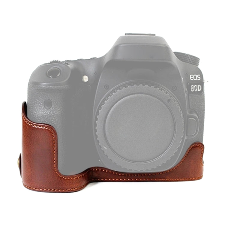 1/4 inch Thread PU Leather Camera Half Case Base for Canon EOS 80D / 70D(Coffee) - Half Case by PMC TechLife | Online Shopping South Africa | PMC TechLife | Buy Now Pay Later Mobicred