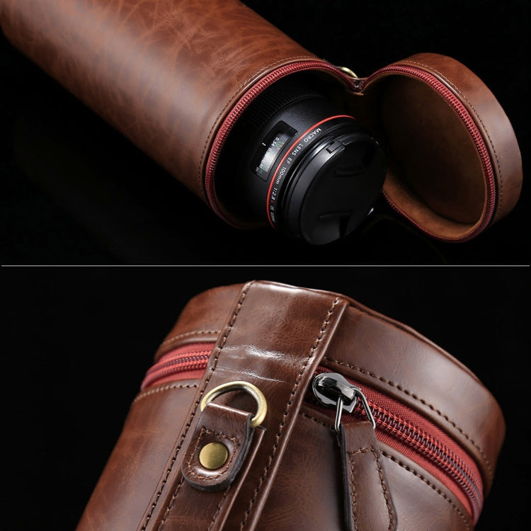Extra Large Lens Case Zippered PU Leather Pouch Box for DSLR Camera Lens, Size: 24.5*10.5*10.5cm(Coffee) - free shipping - PMC TechLife - Order now!