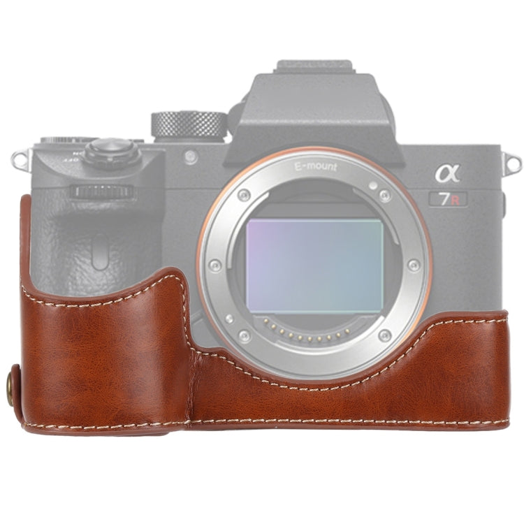 1/4 inch Thread PU Leather Camera Half Case Base for Sony ILCE-A9 / A9 / A7RIII(Brown) - free shipping - PMC TechLife - Order now!