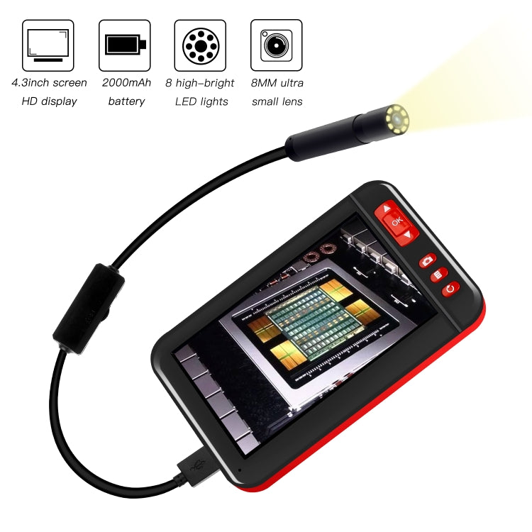 P20 4.3 Inch Screen Display HD1080P Inspection Endoscope with 8 LEDs, Length: 2m, Lens Diameter: 8mm, Hard Line -  by PMC Jewellery | Online Shopping South Africa | PMC Jewellery | Buy Now Pay Later Mobicred