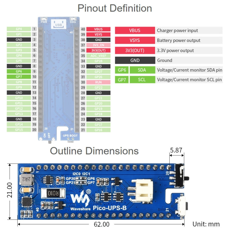 Waveshare UPS Module Uninterruptible Power Supply 600mAh Li-Po Battery Module Stackable Board for Raspberry Pi Pico - Modules Expansions Accessories by WAVESHARE | Online Shopping South Africa | PMC Jewellery | Buy Now Pay Later Mobicred