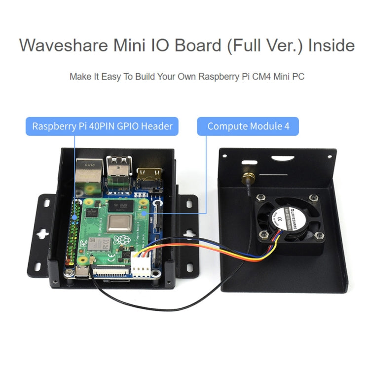 Waveshare Mini IO Board Full Ver Mini-Computer Base Box with Metal Case & Cooling Fan for Raspberry Pi CM4(US Plug) - Mini PC Accessories by WAVESHARE | Online Shopping South Africa | PMC Jewellery | Buy Now Pay Later Mobicred