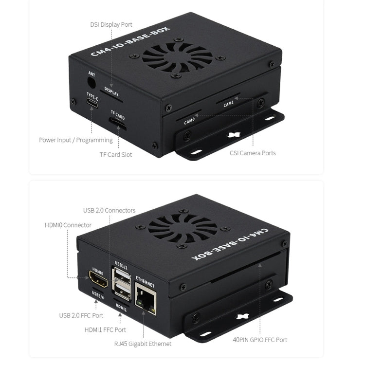 Waveshare Mini IO Board Lite Ver Mini-Computer Base Box with Metal Case & Cooling Fan for Raspberry Pi CM4(US Plug) - Mini PC Accessories by WAVESHARE | Online Shopping South Africa | PMC Jewellery | Buy Now Pay Later Mobicred