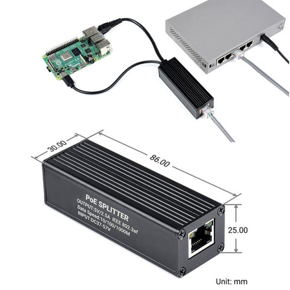 Waveshare Metal Case Gigabit PoE Splitter, 5V 2.5A Type-C Out - Modules Expansions Accessories by WAVESHARE | Online Shopping South Africa | PMC Jewellery | Buy Now Pay Later Mobicred